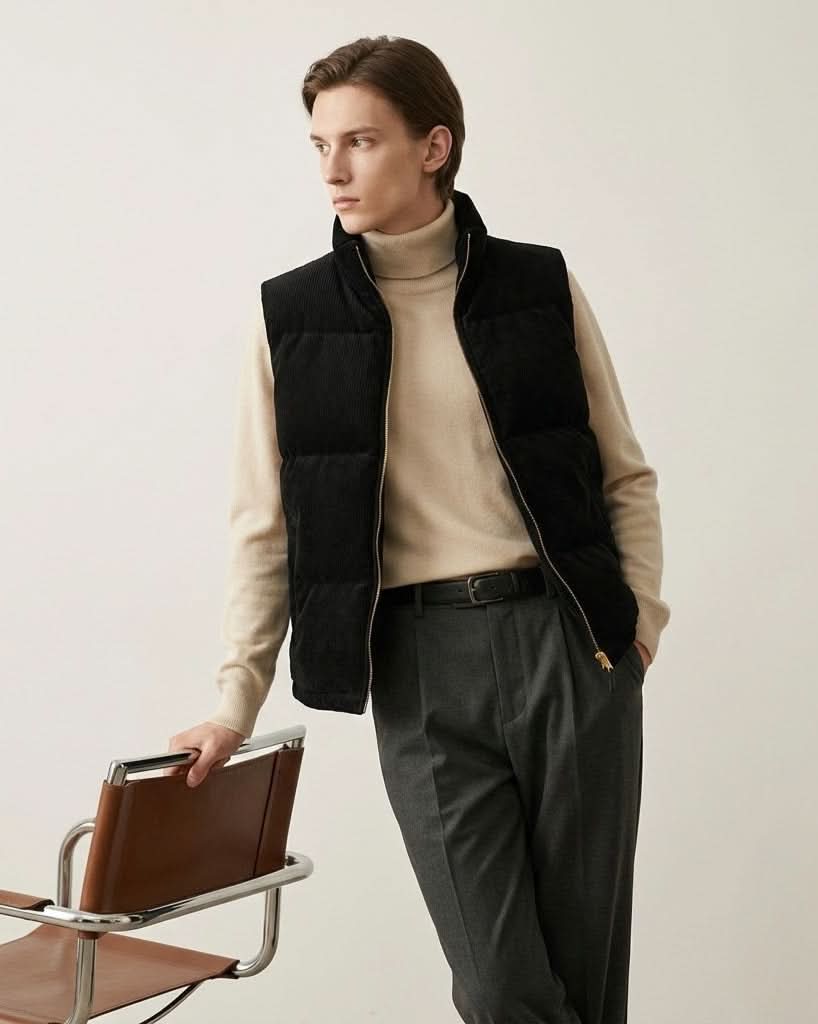 Cord-Steppweste mit Stehkragen