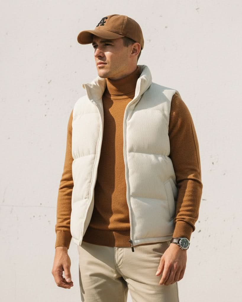 Cord-Steppweste mit Stehkragen